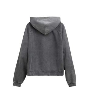 Sweat à capuche personnalisé avec logo, double fermeture éclair, effet délavé, haute qualité, 100% coton, molleton French Terry, sweat à capuche court pour homme - Product Image 2