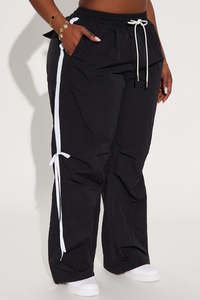 Womens Wide Leg Nylon Track Pants Side Stripe <b>Drawstring</b> Bow Detail Casual Streetwear Men's Pants & <b>Trousers</b> - Product Image 4