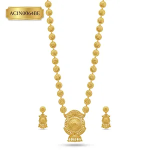 Gold Plated African Long Haram <b>Charm</b> Necklace Set with Earrings for Nigerian Bridal Fashion Necklaces - Product Image 2