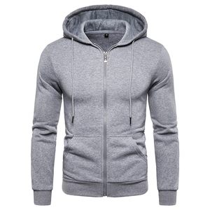 Sweat-shirt à capuche zippé gris pour homme, tricoté, manches régulières, couleur unie, style automne - Product Image 1