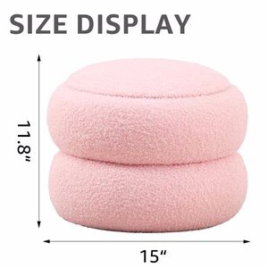 Modern Macaron Shaped Round Teddy Velvet Storage Ottoman Small Living Room Side Table with Footrest Tray Ottomans & Stools - Product Image 3