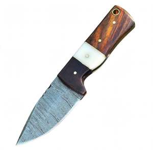 Lame en acier de Damas, manche segmenté en bois et os multi-matériaux, et objectif de présentation avec broche en laiton - Product Image 5