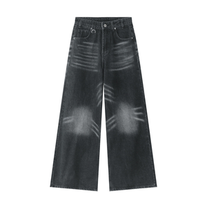 Jean unisexe 100 % coton, séchage rapide, taille haute, coupe droite, style ample, broderie, plusieurs couleurs, style vintage, poids lourd - Product Image 4