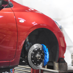 D1 Spec Front <b>Brake</b> <b>Caliper</b> Kit Blue 4-Piston With Slotted Rotors For Upgrade - Product Image 2
