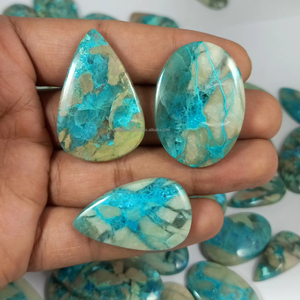Cabujones de crisocola natural de alta calidad, cristal con base plana, pulido de alta calidad, para la elaboración de joyería. - Product Image 2