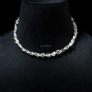 Collar de Cuentas de Cuarzo Cristalino Natural Facetado, Joyería de Cuarzo Cristalino Hecha a Mano, Elegante Collar de Piedra de Nacimiento de Abril - Product Image 4
