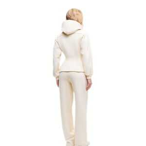 Ensemble de survêtement gris à capuche et fermeture éclair pour femme, coupe ajustée, en molleton bouclette, veste à manches longues et pantalon, vêtements de sport décontractés - Product Image 2