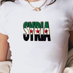 T-shirt à manches courtes pour femme, coupe ajustée, imprimé drapeau de la Syrie, col rond, style Y2K, mode printemps-été, tricoté en spandex et polyester - Product Image 4