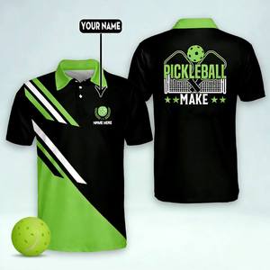 T-shirt unisexe à imprimé numérique personnalisé, écologique, pour pickleball, noir et vert, bloc de couleurs, anti-humidité, manches courtes, coupe classique - Product Image 3