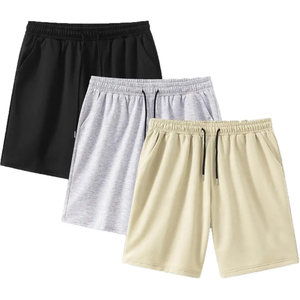 Shorts décontractés pour hommes de haute qualité en gros, taille élastique, en toile tricotée, couleur unie, motif uni - Product Image 4