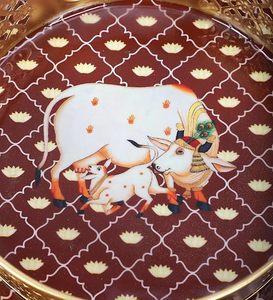 <b>Elephant</b> and Other Pichwai Classical Prints Available Round Wooden Serving Trays Premium - Product Image 2