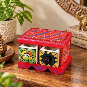 Gabinete de Almacenamiento de Madera Hecho a Mano con 2 Cajones, Pintado a Mano, Organizador Decorativo Minimalista para Sala de Estar y Oficina - Product Image 6