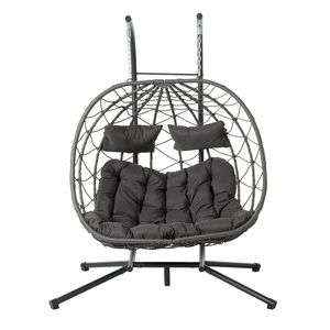 Sedia a dondolo a uovo per 2 persone da interno/esterno con supporto, sedia a cesto sospesa in vimini per arredamento da patio - Product Image 1