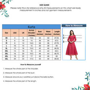 Kurta Anarkali Roja de Algodón para Mujer con Estampado Dorado, Cuello Redondo y Mangas Tres Cuartos, Diseño Étnico Global, Ropa Casual y Festiva - Product Image 6