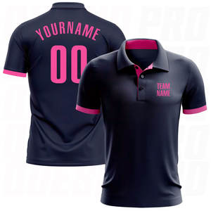 Polo de golf à sublimation personnalisé avec logo – Polos de golf performance bleu marine et rose pour l'athlétisme - Product Image 1