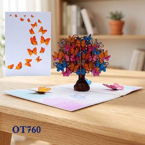 Carte de vœux 3D pop-up papillon sur arbre en papier fait main personnalisée, tendance du moment, vente en gros Vietnam pour la décoration intérieure - Product Image 6