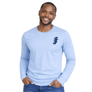 Camiseta de Manga Larga para Hombre, Color Azul Claro, Cuello Redondo, con Diseño de Letras Entrelazadas, Ropa Casual para el Día a Día, Cómoda para Usar en la Calle - Product Image 1