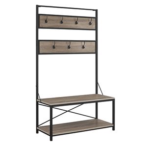 Driftwood rustico X-Back in metallo e legno sala albero con panca appendiabiti - Product Image 1