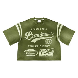 T-shirt court pour femme en coton premium 240 GSM, vert olive, imprimé bouffant, motif vintage, logo personnalisé, respirant - Product Image 1