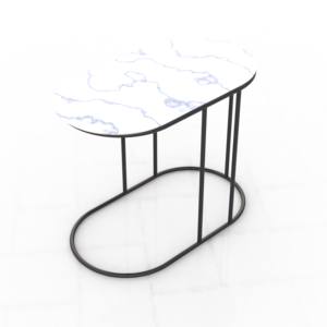 Mesa auxiliar contemporánea de mármol blanco con diseño ovalado minimalista y base delgada de acero - Product Image 3