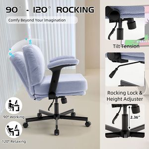 Silla de Oficina con Patas Cruzadas, Brazos Abatibles, Asiento Ancho de Tela Cómoda y Cojín Grueso, Diseño Ajustable con Ruedas - Product Image 5