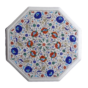 Mesa de comedor con incrustaciones de mármol hecha a mano, mesa de centro con incrustaciones de mármol blanco, mesa de mármol pietra dura, mesa de mármol de lujo hecha a mano con incrustaciones. - Product Image 4