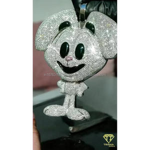 Custom Cartoon <b>Mouse</b> Pendant In 925 Sterling Silver With Premium Moissanite Diamond Stone Setting - Product Image 2