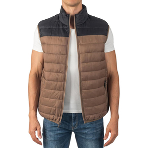 Two Tone Mocha Brown <b>Black</b> Colour Block Men Puffer Vest Quilted Gilet Insulated Full Zip Wholesale OEM - Product Image 1