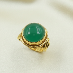Green Onyx <b>Ring</b> 925 Sterling Silver Handmade Vintage Boho Tribal Statement <b>Ring</b> Round Cabochon Gemstone Jewelry - Product Image 2