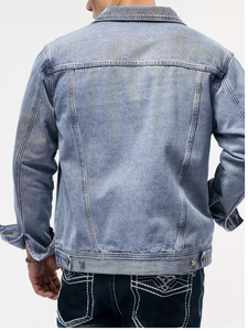 TRIBON SPORTS Veste en jean délavé classique pour homme, col rabattu, manches classiques, vêtement d'extérieur décontracté en coton, style printemps, modèle simple - Product Image 4