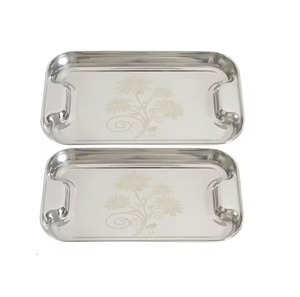 Bandeja metálica con acabado brillante para servicio de mesa, juego de bandejas de acero inoxidable de calidad hotelera, juego de 2 piezas - Product Image 6