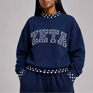 Zeta Custom <b>Mock</b> <b>Neck</b> Crew <b>Neck</b> Sweatshirt Women Men Ladies Unisex Polka Dot Gingham Patch Chenille Letter Tackle Twill - Product Image 3