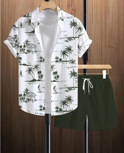 2026 New Arrival Men's Floral Print 2-Piece Casual Short Sleeve Button Shirt Shorts <b>Set</b> Summer Beach Quick Dry Tracksuit - Product Image 3