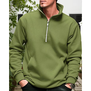 Men Quarter Zip <b>Sweatshirt</b> Polyester Cotton Blend Best Stitching Streetwear Europe Clothing Brand - Product Image 1