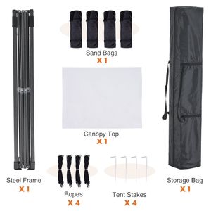 Gazebo Pieghevole 3x3 Metri con Gambe Inclinabili, Facile da Montare, Riparo per Esterni per Patio, Giardino, Spiaggia - Bianco con Borsa per il Trasporto - Product Image 3