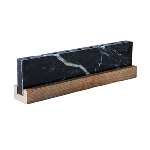 Modern Black <b>Marble</b> <b>Candle</b> Stand With Wood Base Square Shape Home Decoration - Product Image 1