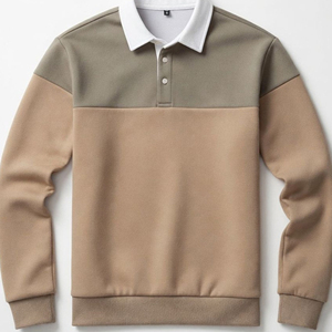 Sweat-shirt polo de rugby colorblock pour homme, épaules tombantes, camel, en molleton bouclette, fabricant de vêtements - Product Image 3
