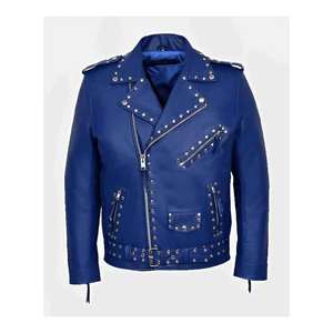 Chaqueta de Cuero de Oveja con Revestimiento Estilo Punk para Hombre, con Cuello Alto y Tachuelas Metálicas, Corte Ajustado, Prenda Exterior Estilosa para Motociclistas - Product Image 4