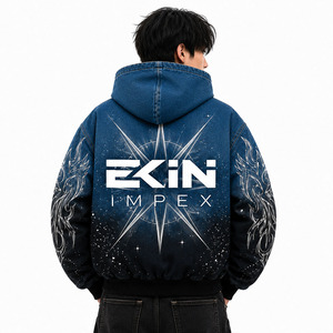 เสื้อแจ็คเก็ตยีนส์มีฮู้ดสำหรับผู้ชาย Ekin Impex ทรงโอเวอร์ไซส์ สไตล์สตรีทแวร์ ซิปด้านหน้า พิมพ์ลาย กันลม แขนยาว ใส่ได้ในฤดูใบไม้ร่วง - Product Image 4