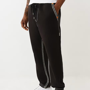 <b>Men's</b> Black Cotton Sweatpants With White Side Stripe <b>Elastic</b> Waist Drawstring Casual Joggers Loose Fit Autumn Wear - Product Image 1