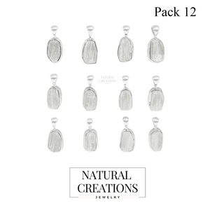 Premium 925 Sterling Silver Fine Pendant Charm Selenite Gemstone Rough Cut Spring <b>Lock</b> Bezel Setting <b>Cable</b> Chain Adjustable - Product Image 2