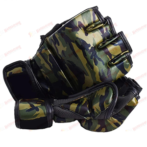ถุงมืออุตสาหกรรม HANDSCHUHE คุณภาพสูง ถุงมือ MMA แบบครึ่งนิ้ว หนังแท้ ระบายอากาศ กันลม ปรับได้ด้วยแถบตีนตุ๊กแก สำหรับชกมวย - Product Image 4