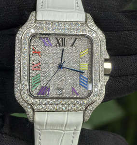 Montre à cadran carré de style mécanique à quartz, sertie de moissanite, bracelet en acier inoxydable, chiffres romains, pour homme - Product Image 6
