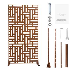 Schermo per la privacy da esterno 119,4 cm L x 193,5 cm A, divisorio autoportante a 3 pannelli, schermo decorativo da giardino in metallo tagliato al laser - Product Image 1