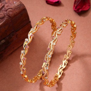 Antique Finish Heavy Gold Plated <b>Bangles</b> Pair Traditional Pattern Designer Jewelry for Women Ethnic Wedding Collection - Product Image 2