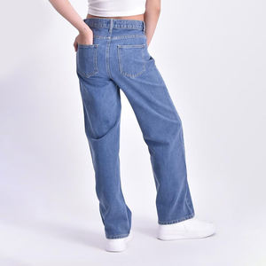 Pantalones Vaqueros Casuales de Mujer, Cintura Media, Cierre de Botones, Múltiples Bolsillos, Corte Holgado, 100% Algodón, Estilo Urbano Vintage - Product Image 2