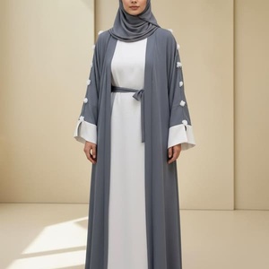 Nouvelle arrivée, robe Abaya en polyester gris de luxe, ouverte sur le devant, robes musulmanes pour femmes, robe élégante longue jusqu'au sol, col haut, robe ethnique, caftan - Product Image 2