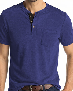 Summer <b>Men's</b> Short Sleeve Low-Neck Button-Up T-Shirt <b>Men's</b> <b>Base</b> <b>Layer</b> <b>Men's</b> Casual Top Suitable for Parties Beaches And Vacation - Product Image 1
