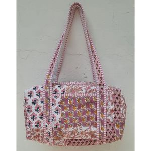 Jaipur Hand Block Printed Floral Cotton Duffle <b>Bag</b> Large Capacity Weekender Sustainable Sport Durable Travel <b>Bag</b> Women Zip - Product Image 1