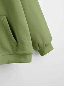 Sudadera con Capucha Unisex Verde Oliva, Cierre de Cremallera, Corte Holgado, Color Sólido, Felpa de Algodón Transpirable, 430g, Ropa Casual de Invierno - Product Image 4